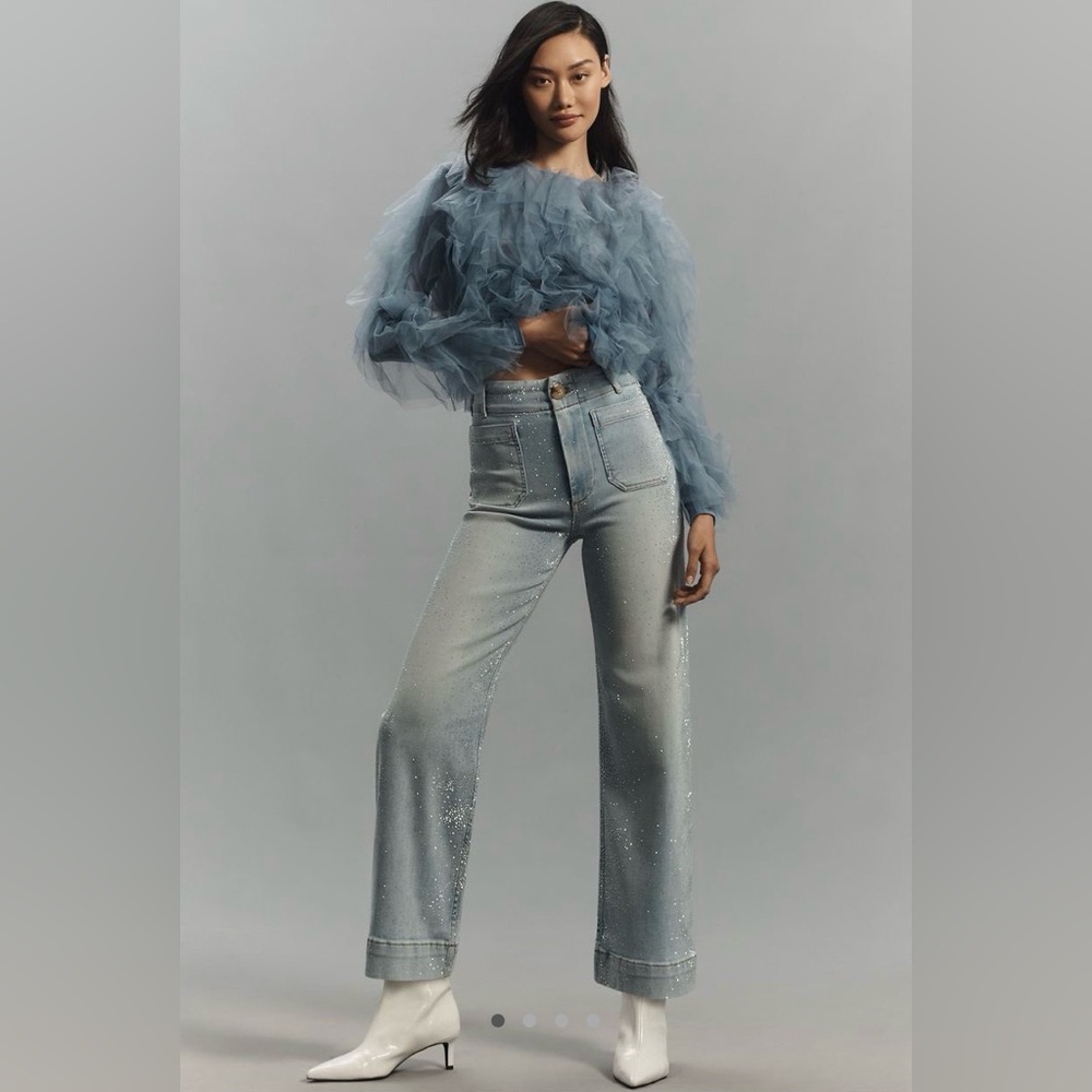 Anthropologie Maeve Colette Rhinestone Crop Wide Leg